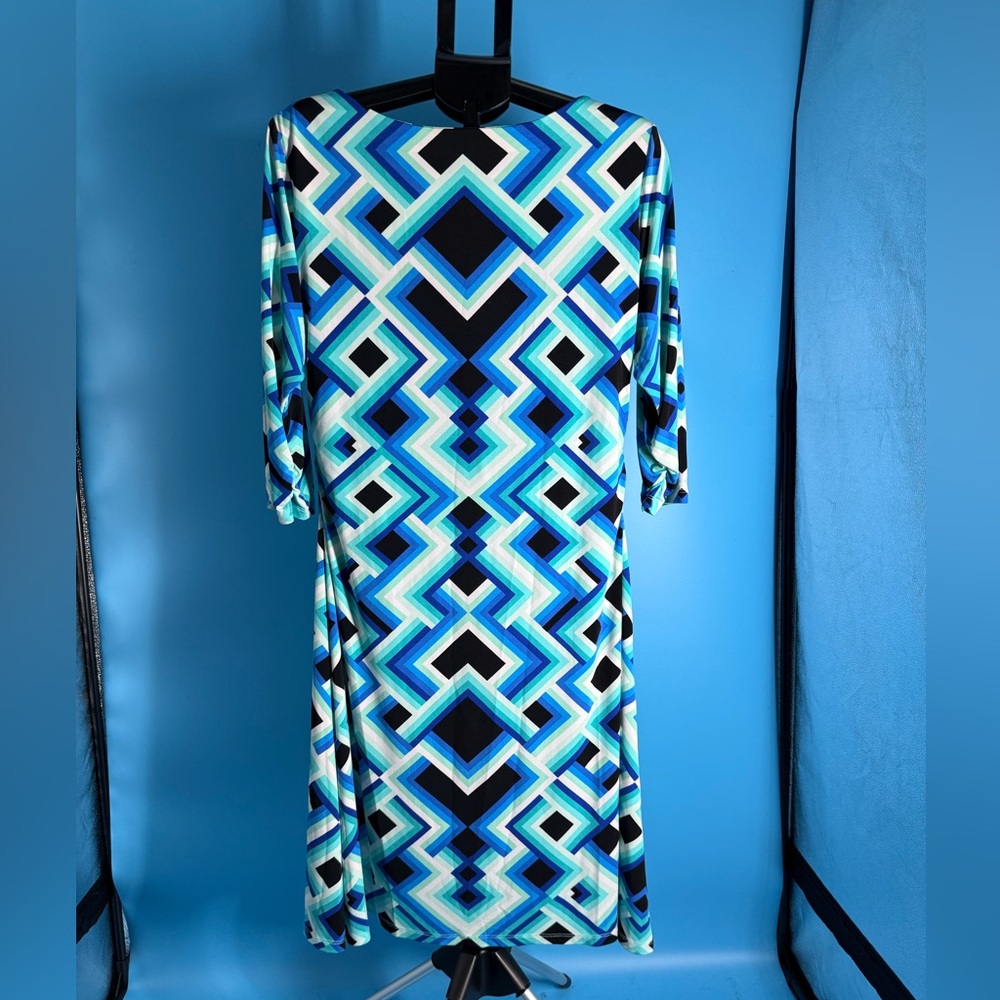Rafaella Woman Stretch Blue Geometric Print Shift Dress Size XL - Picture 2 of 7